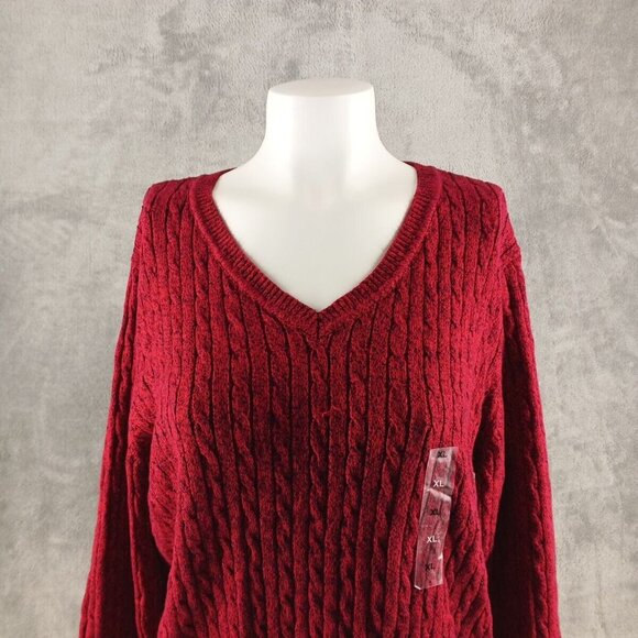 NWT KAREN SCOTT Christmas Sweater XL(16-18) Red Pullover Cable Knit 100% Cotton - Picture 2 of 11